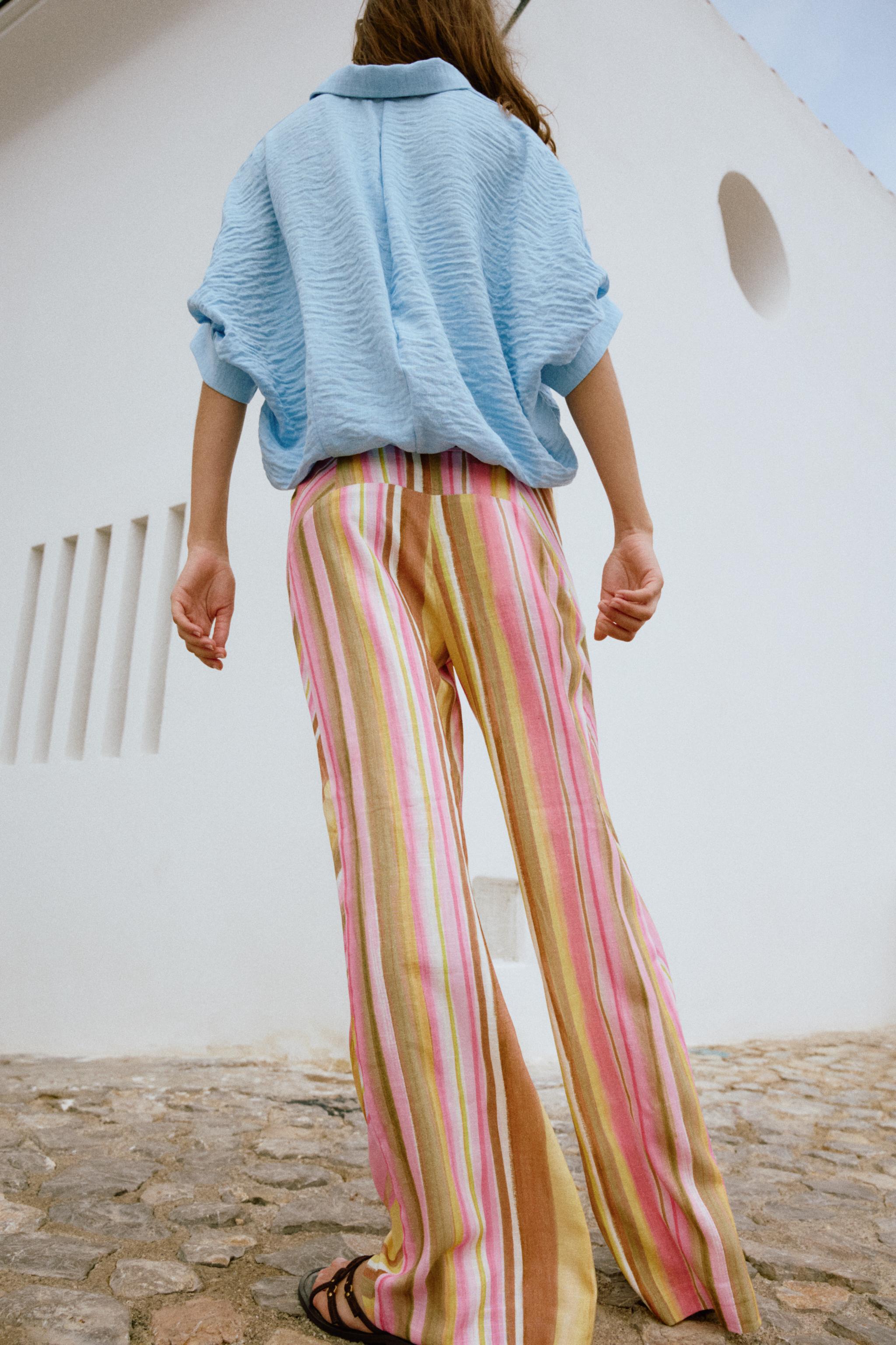 STRIPED WIDE LEG PANTS